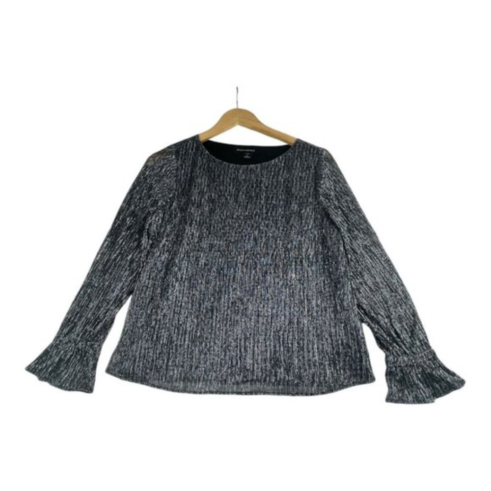 Banana Republic Metallic Long Sleeve Blouse size Small Petite Silver/Black